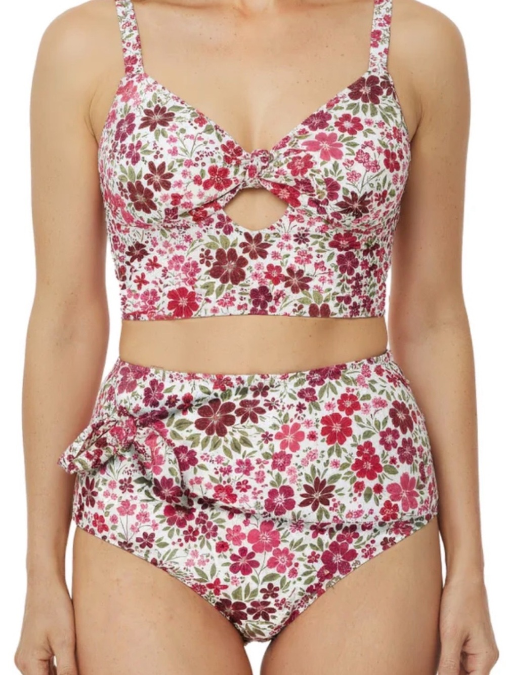 Tahari Floral Twist Front Tankini Bikini Set Women’s L NWT